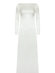 Dahlia Backless Bridal Satin Maxi Dress - Off White - White