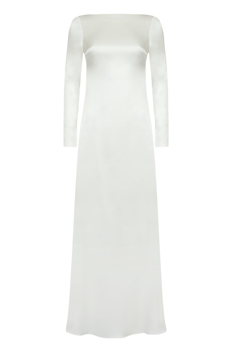 Dahlia Backless Bridal Satin Maxi Dress - Off White - White