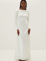 Dahlia Backless Bridal Satin Maxi Dress - Off White
