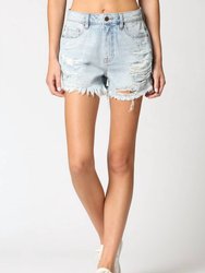 Distressed High Rise Shorts - Light Wash