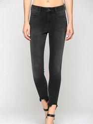 Frayed Hem Mid Rise Skinny Jean - Vintage Black