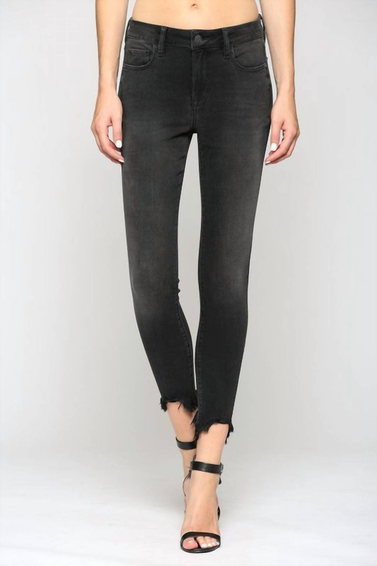 Frayed Hem Mid Rise Skinny Jean - Vintage Black
