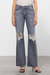 Happi Ultra High Rise Distressed Flare - Grey