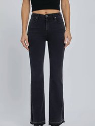 Happy Let Out Flare With Slit Jeans - Black