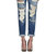 Slim Fit Low Rise Ripped Boyfriend Denim Jeans In Blue Denim - Blue Denim