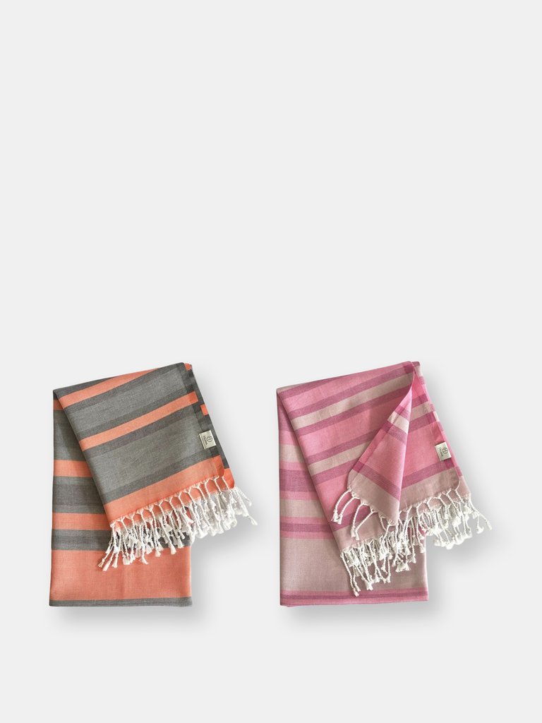 Samara Gray & Orange + Pink Turkish Towel Set - Gray & Orange + Pink