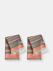 Samara Gray & Orange Turkish Towel - 2 Pack - Gray & Orange