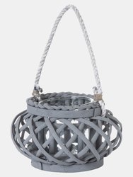 Back To Nature Wicker Basket Candle Lantern - Gray - Gray