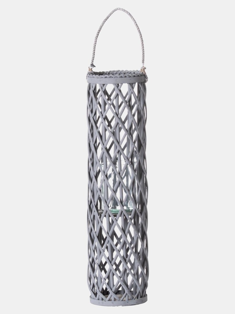 Back To Nature Wicker Cylindrical Candle Lantern - Gray - Gray