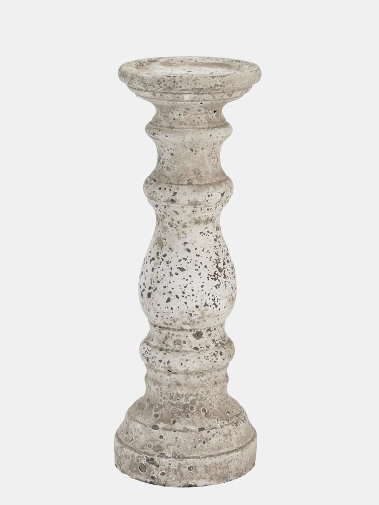 Ceramic Column Candle Holder- 38cm x 14cm x 14cm - Stone