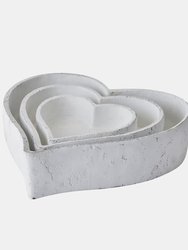 Ceramic Heart Decorative Bowl - Pack Of 3 - White