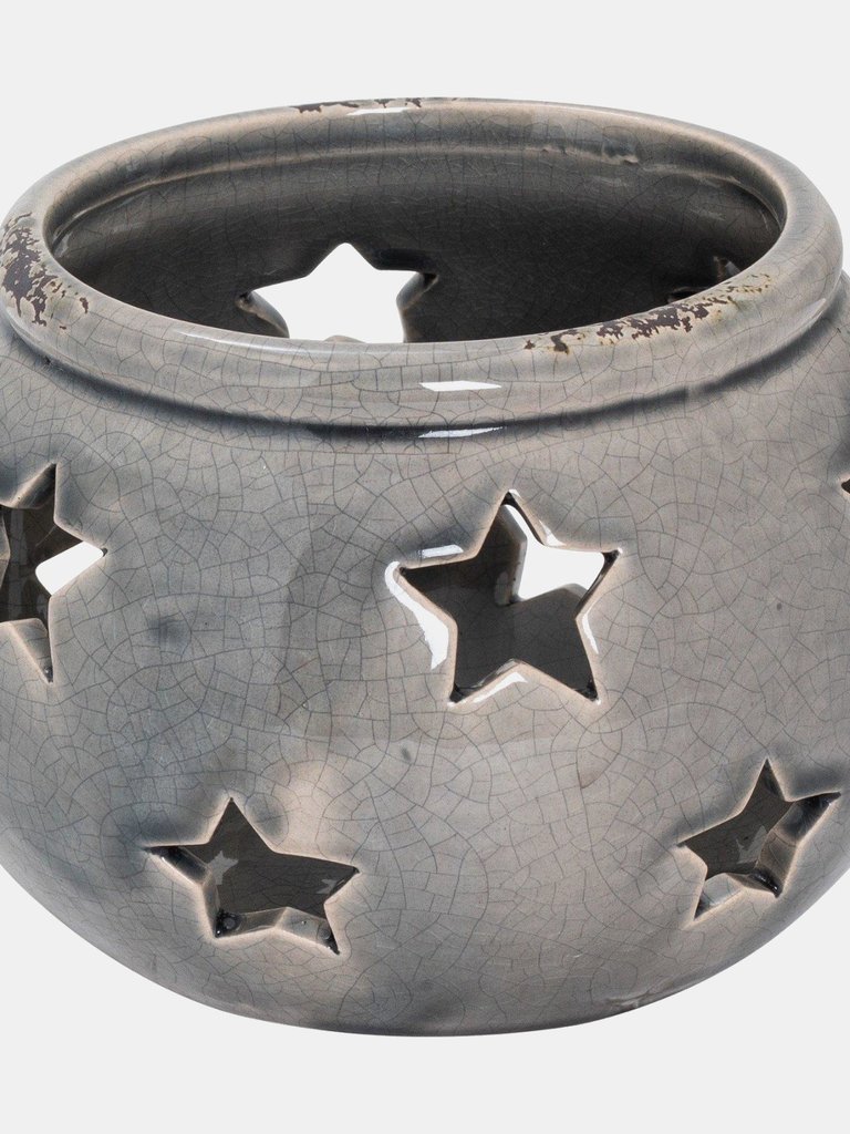 Ceramic Star Candle Holder - 10 cm x 14 cm x 14 cm - Gray