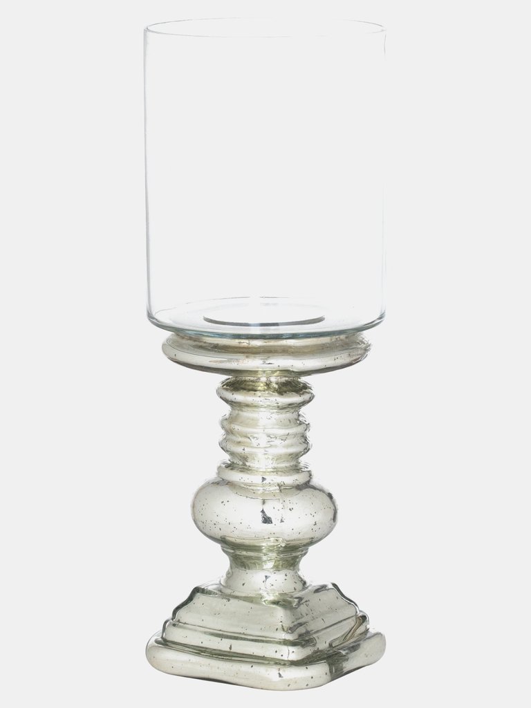 Glass Mercury Effect Pillar Candle Holder - Silver - One Size - Silver