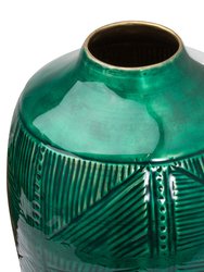 Hill Interiors Aztec Collection Embossed Vase (Green/Brass) (One Size)