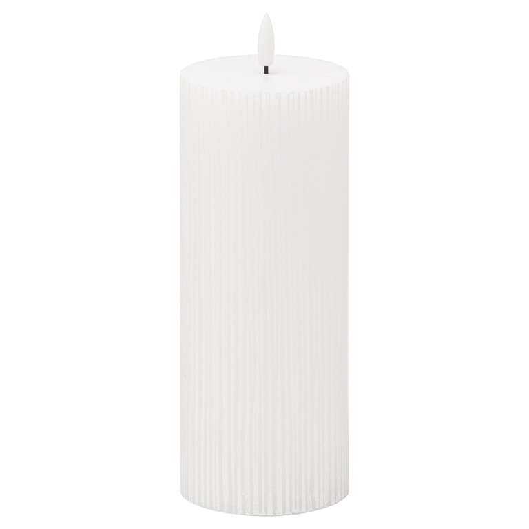 Hill Interiors Luxe Collection Ribbed Natural Glow Electric Candle - White - 15cm x 7cm x 7cm