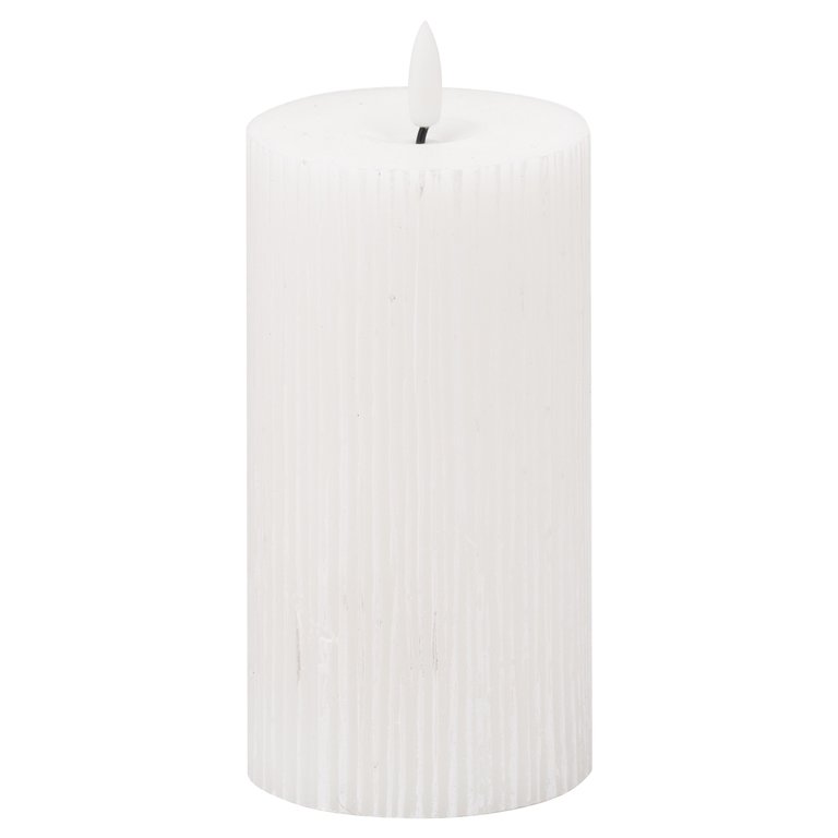 Hill Interiors Luxe Collection Ribbed Natural Glow Electric Candle - White - 15cm x 7cm x 7cm - White