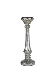 Hill Interiors Ribbed Mercury Effect Pillar Candle Holder (Silver) (53cm x 16cm x 16cm) - Silver