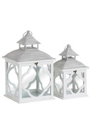 Hill Interiors Wooden Lanterns With Marrakesh Pattern - White