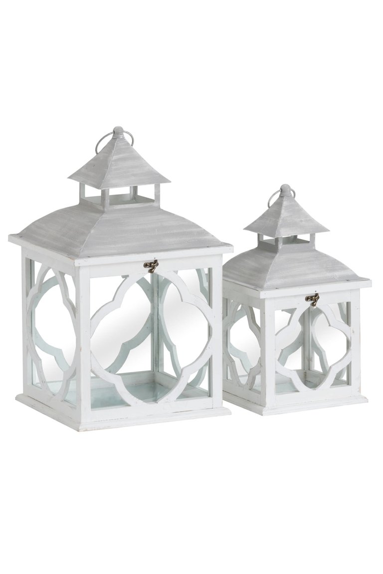 Hill Interiors Wooden Lanterns With Marrakesh Pattern - White