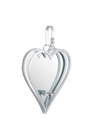 Large Mirrored Heart Candle Holder (L) - Silver