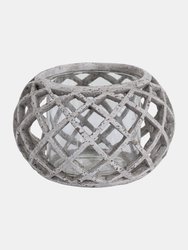 Large Round Ceramic Lattice Hurricane Lantern - Gray