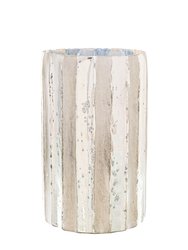 Striped Candle Holder - Large - Silver/Gray