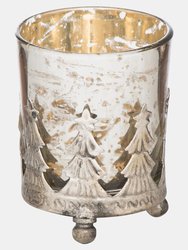 The Lustre Collection Christmas Tea Light Holder - 7cm x 6cm x 6cm - Silver