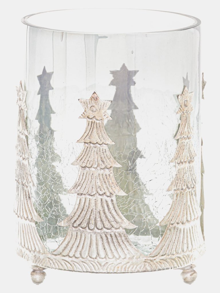 The Noel Collection Crackle Effect Christmas Candle Holder - Smoke - 15cm x 10cm x 10cm - Smoke