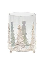 The Noel Collection Crackle Effect Christmas Candle Holder - Smoke - 15cm x 13cm x 13cm - Smoke