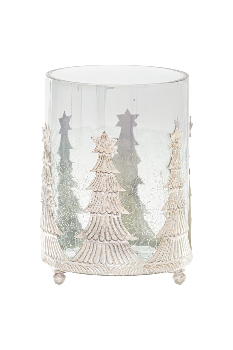The Noel Collection Crackle Effect Christmas Candle Holder - Smoke - 15cm x 13cm x 13cm - Smoke
