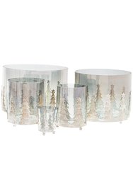 The Noel Collection Crackle Effect Christmas Candle Holder - Smoke - 15cm x 13cm x 13cm