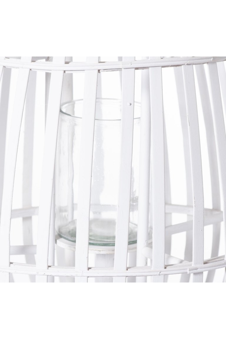 Wicker Domed Candle Lantern - White