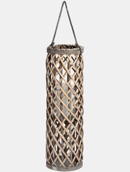 Wicker Lantern With Glass Hurricane (Brown) (H23.6 x W6.7 x D6.7in)