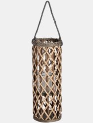 Wicker Lantern With Glass Hurricane (Brown) (H23.6 x W6.7 x D6.7in)