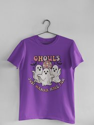 Ghouls Just Wanna Have Fun 80s Halloween Pop Culture T-Shirt - Royal Purple