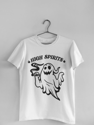 High Spirits Pot Smoking Ghost T-Shirt, Funny Weed Halloween Humor - White