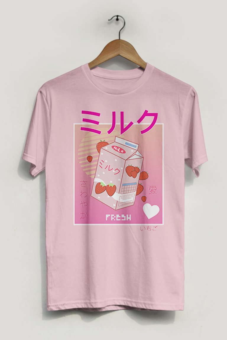 Retro 90's Japanese Kawaii Strawberry Milk Tee - Pink