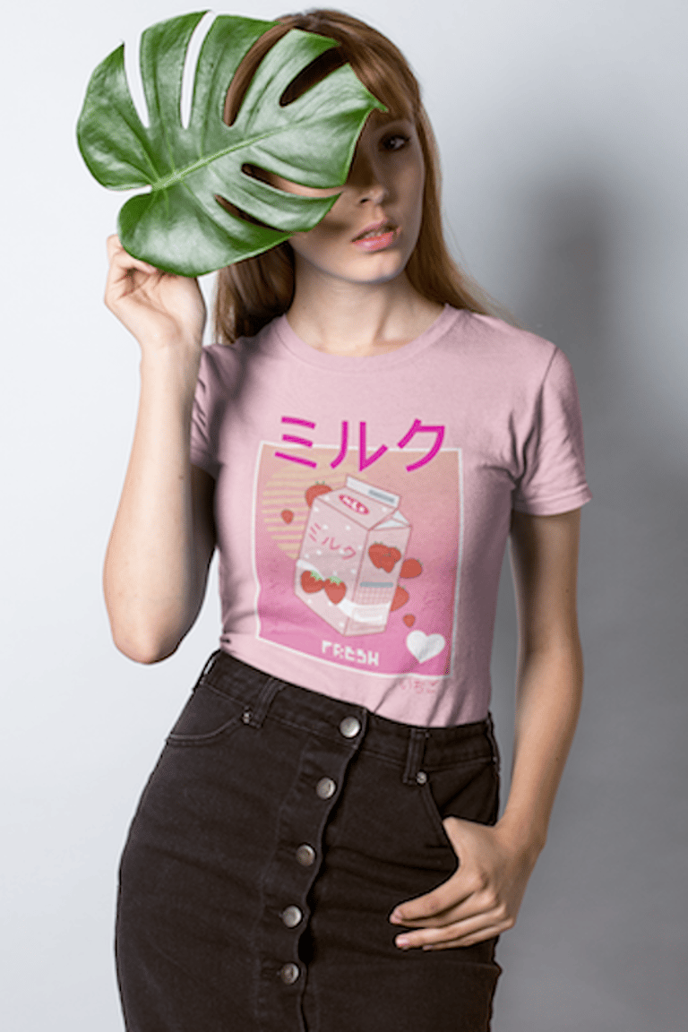 Retro 90's Japanese Kawaii Strawberry Milk Tee