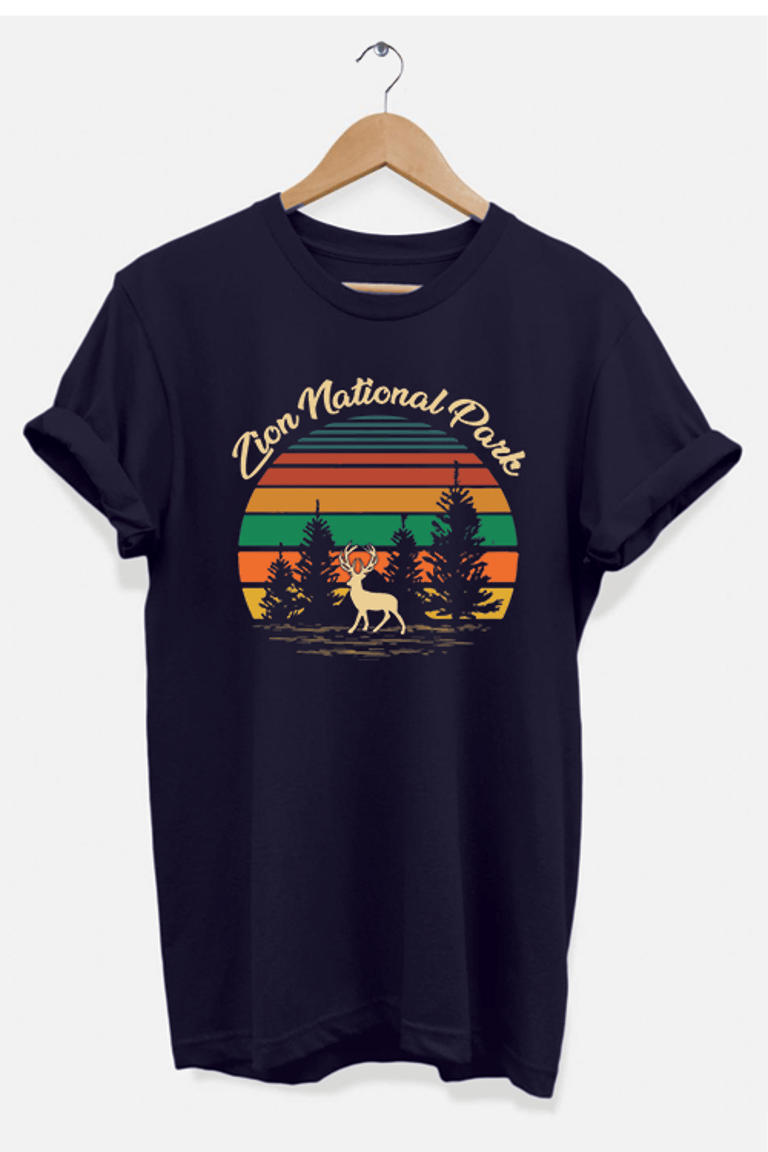 Retro Zion National Park T-Shirt - Navy