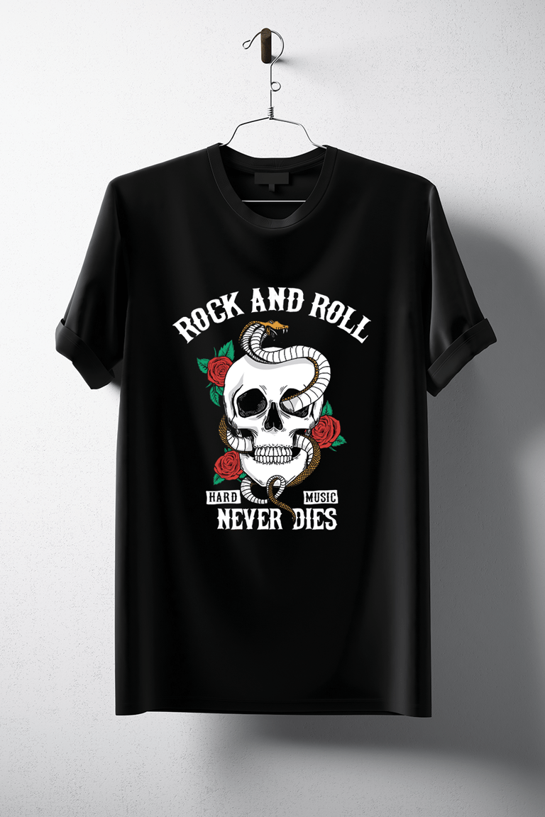 Rock And Roll Skull T-Shirt - Black
