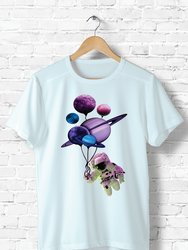 Space Astronaut With Planet Balloons T-Shirt - Heather Ice Blue