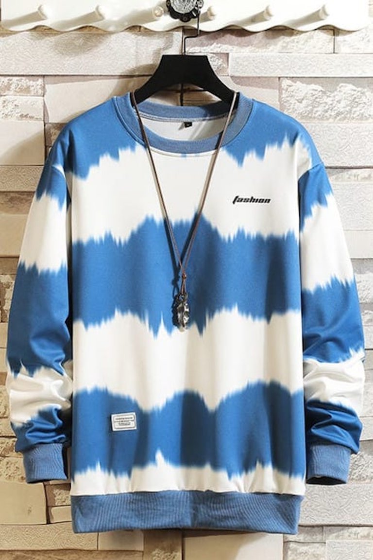 Tie Dye Striped Fashion Sweatshirt - Blue