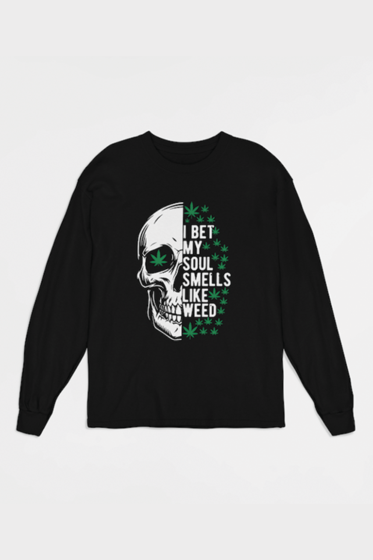 Weed Soul Long Sleeve Skull Shirt - Black