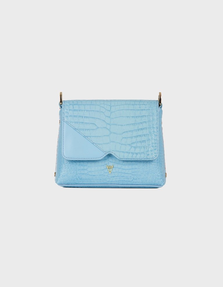 Mini Mare Shoulder Bag - Croco Effect Tranquil Blue