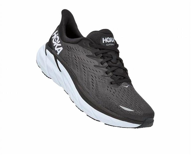 Men's Clifton 8 Running Shoes In Black, White - Black, White