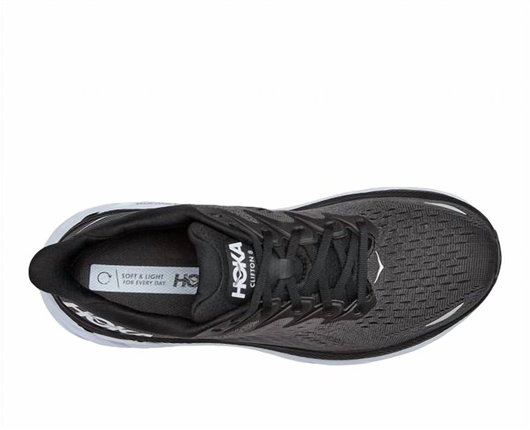 Men's Clifton 8 Running Shoes In Black, White