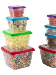 16 Piece Nesting Plastic Food Storage Container Set with Multi Color Snap On Lids