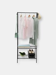 2 Shelf Free-Standing Garment Rack with Hooks, Black