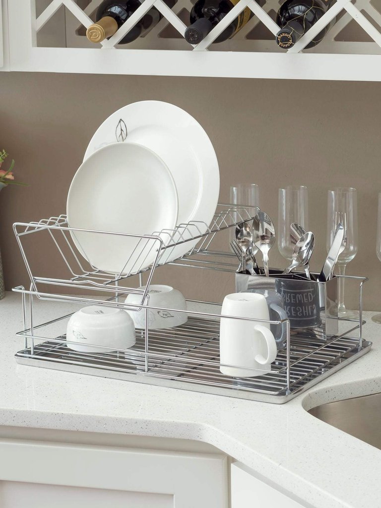 2-Tier 3 Piece Steel Dish Drainer