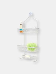 2 Tier Aluminum Shower Caddy with Lower Hooks and Soap Tray